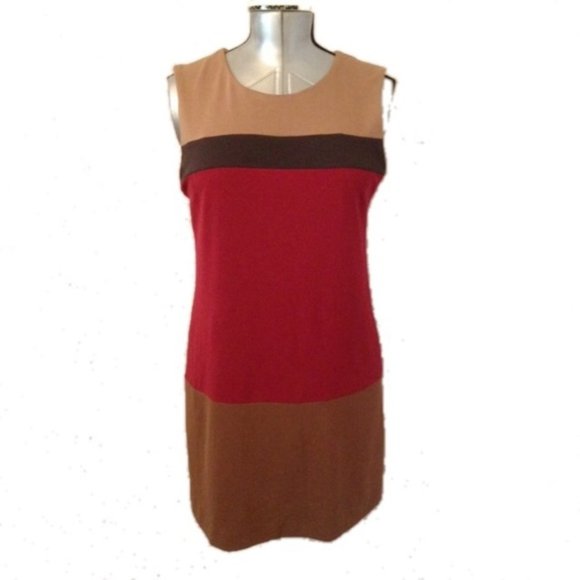Mango Red and Tan Colorblock Midi Dress - Picture 2 of 5